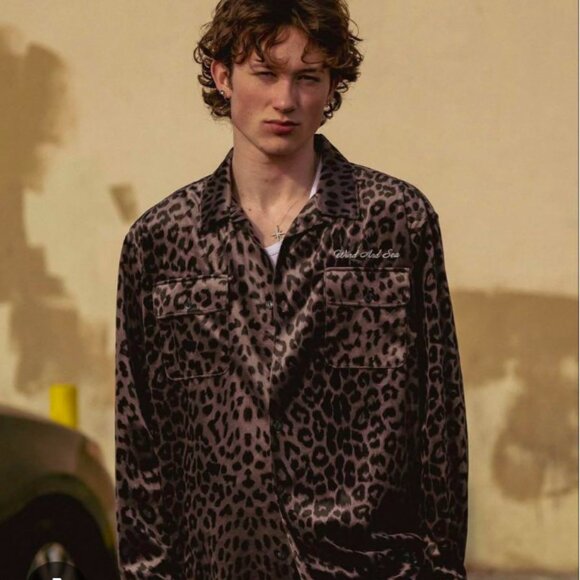 WIND AND SEA Brushed Leopard Open Collar Shirt Brown Men's Large - Picture 2 of 8